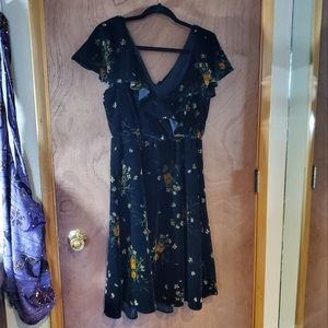 Zara Basic Soft Polyester Floral Dress (Black)